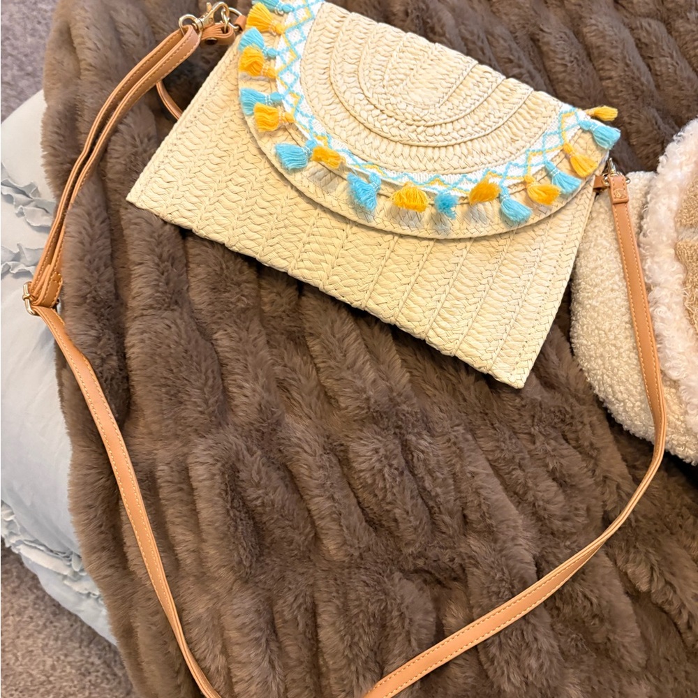 Stylish Cream and Blue Woven Crossbody Bag